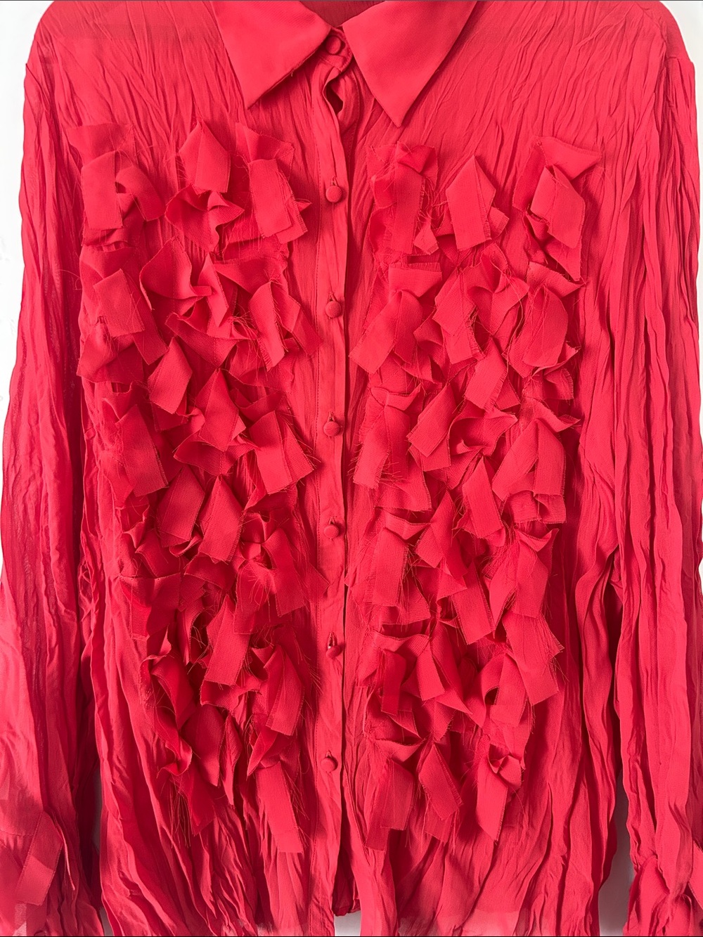 Unique Spectrum Red Ruffle Button-Front Blouse - Picture 5 of 7